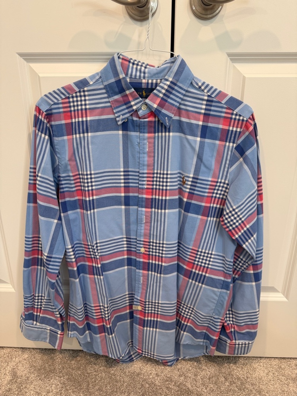 Polo by Ralph Lauren Light Blue Plaid Button-Down Shirt with Red Accents
